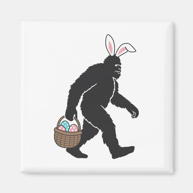 Bigfoot Sasquatch Bunny Ears Carrying Easter Egg B Magnet (Front)