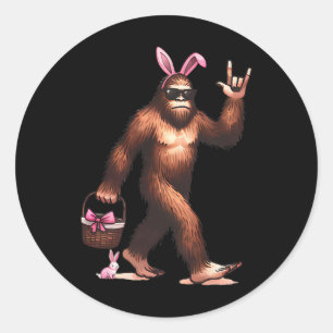 Bigfoot Sasquatch Bunny Easter Eggs Retro Men Boys Classic Round Sticker