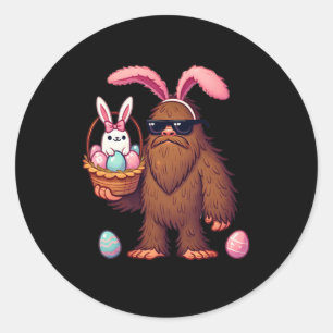 Bigfoot Sasquatch Bunny Easter Eggs Retro Men Boys Classic Round Sticker