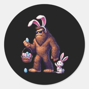 Bigfoot Sasquatch Bunny Easter Eggs Retro Men Boys Classic Round Sticker