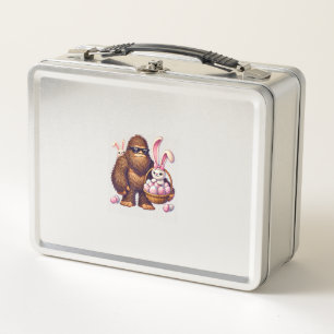 Bigfoot Sasquatch Bunny Easter Eggs Retro Men Boys Metal Lunch Box