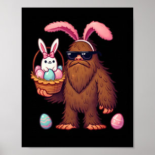 Bigfoot Sasquatch Bunny Easter Eggs Retro Men Boys Poster