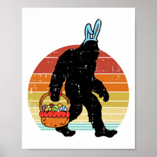 Bigfoot Sasquatch Bunny Easter Eggs Retro Men Wome Poster