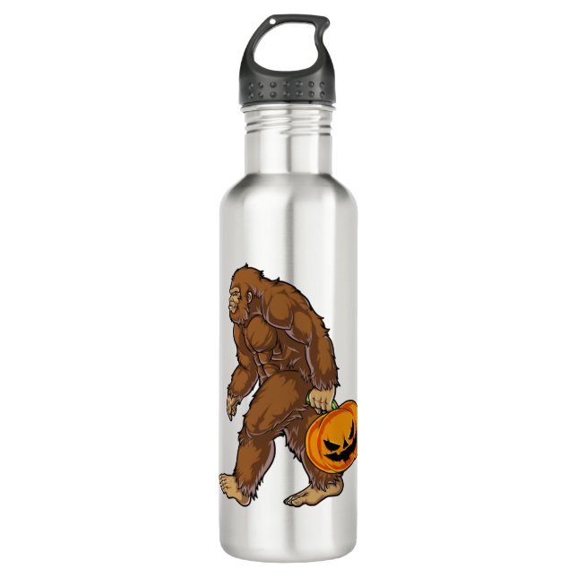 Bigfoot Sasquatch Carrying Scary Pumpkin T shirt 710 Ml Water Bottle (Front)