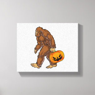 Bigfoot Sasquatch Carrying Scary Pumpkin T shirt Canvas Print