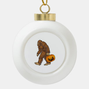 Bigfoot Sasquatch Carrying Scary Pumpkin T shirt Ceramic Ball Christmas Ornament