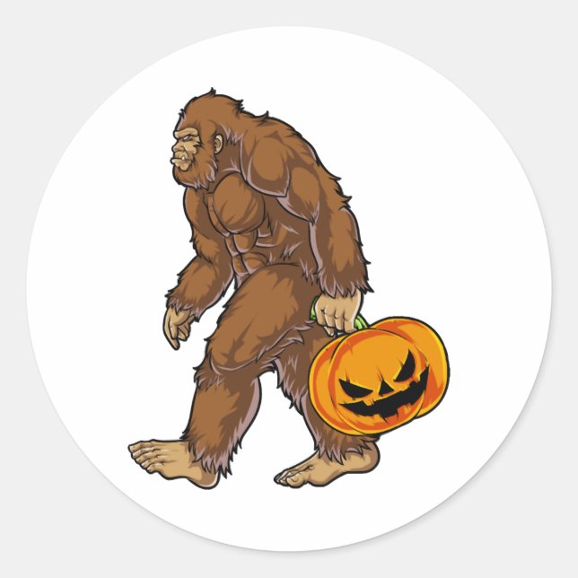 Bigfoot Sasquatch Carrying Scary Pumpkin T shirt Classic Round Sticker (Front)