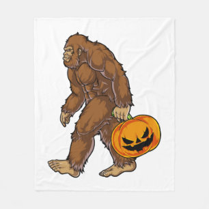 Bigfoot Sasquatch Carrying Scary Pumpkin T shirt Fleece Blanket