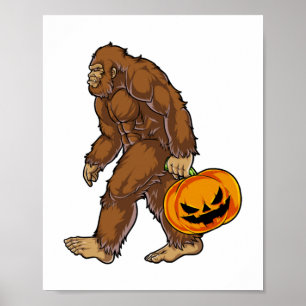 Bigfoot Sasquatch Carrying Scary Pumpkin T shirt Poster