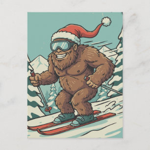 Bigfoot Sasquatch Christmas Skiing Winter Sport Postcard