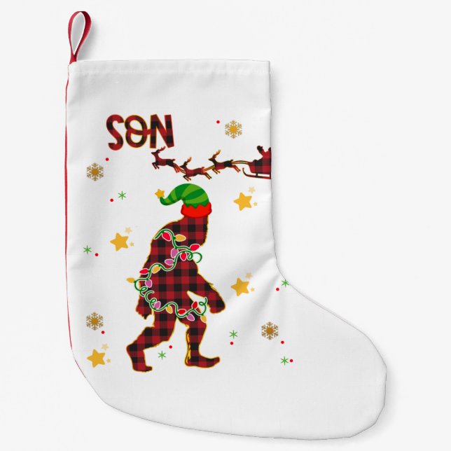 Bigfoot Sasquatch Christmas Son Family  Small Christmas Stocking (Front)