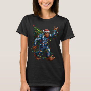 Bigfoot Sasquatch Christmas Tree Santa Hat Lights  T-Shirt