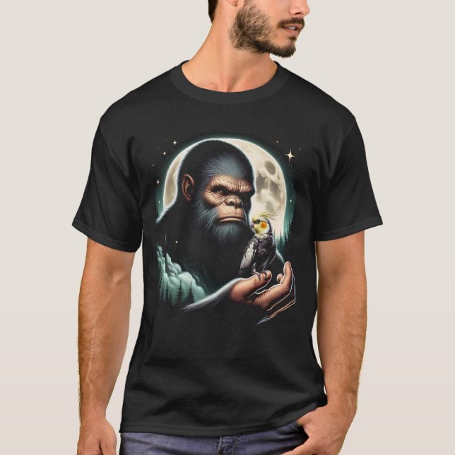 Bigfoot Sasquatch Cockatiel Parrot Bird Owner T-Shirt (Front)