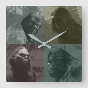 BIGFOOT SASQUATCH COLLAGE CUT-OUT EFFECT SQUARE WALL CLOCK
