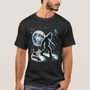 Bigfoot Sasquatch Corgi Walking Dog Lover Moon T-Shirt