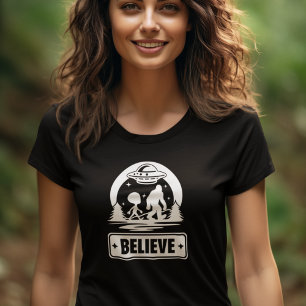 Bigfoot Sasquatch Cryptid Believer Alien Womens T-Shirt