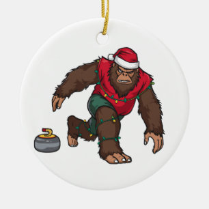 Bigfoot Sasquatch Curling Christmas 2026 Holiday   Ceramic Tree Decoration