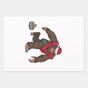 Bigfoot Sasquatch Curling Christmas 2026 Holiday Wrapping Paper Sheet
