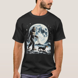 Bigfoot Sasquatch Dachshund Walking Dog Lover Moon T-Shirt