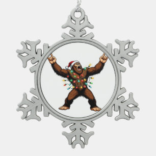Bigfoot Sasquatch Devil Horns Christmas 2026 Rock Snowflake Pewter Christmas Ornament