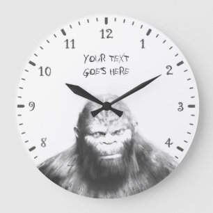 BIGFOOT SASQUATCH DRAWING PORTRAIT ORANGE EYES II LARGE CLOCK