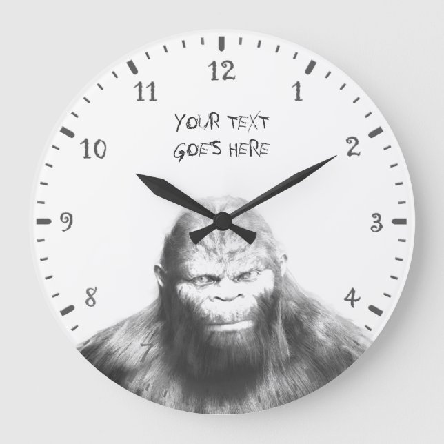 BIGFOOT SASQUATCH DRAWING PORTRAIT ORANGE EYES II LARGE CLOCK (Front)