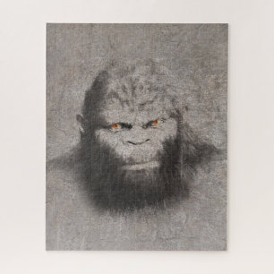 BIGFOOT SASQUATCH DRAWING PORTRAIT ORANGE EYES JIGSAW PUZZLE