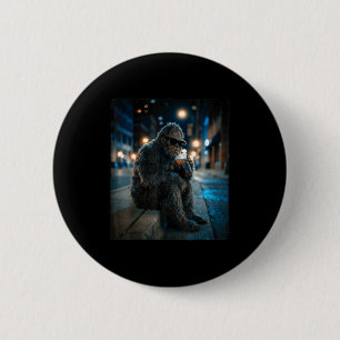 Bigfoot sasquatch drinking iced coffee funny anima 6 cm round badge
