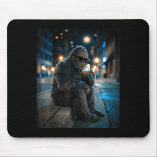 Bigfoot sasquatch drinking iced coffee funny anima mouse mat