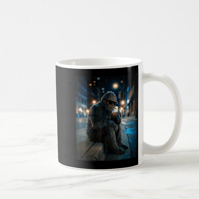 Bigfoot sasquatch drinking iced coffee funny anima mug (Right)