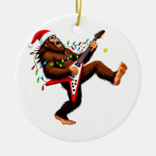 Bigfoot Sasquatch Electric Guitar Christmas 2026 Ceramic Tree Decoration