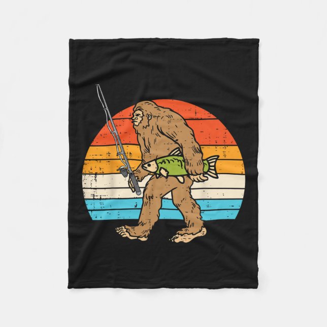Bigfoot Sasquatch Fishing Retro Fisherman Men Wome Fleece Blanket (Front)