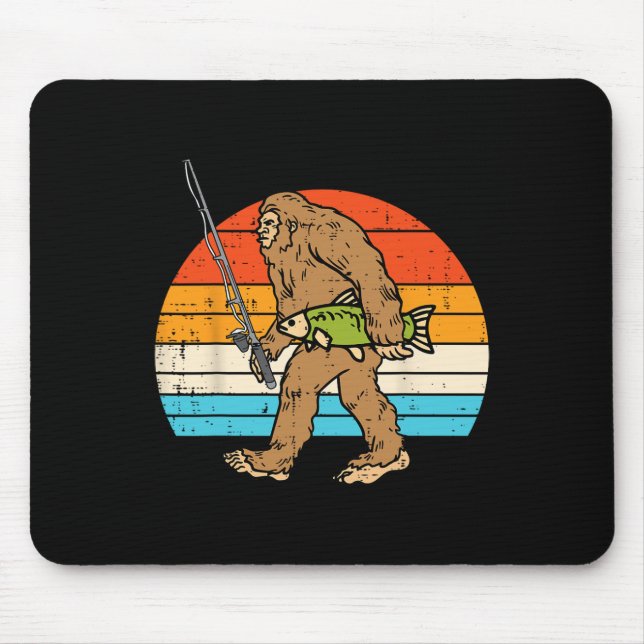 Bigfoot Sasquatch Fishing Retro Fisherman Men Wome Mouse Mat (Front)