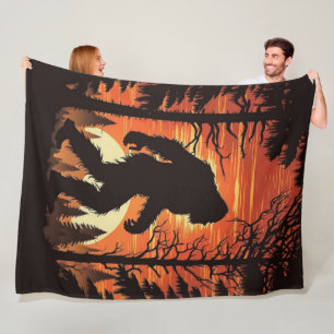 Bigfoot Sasquatch Forest Sunset Fleece Blanket