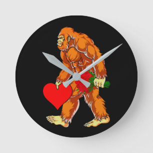 Bigfoot Sasquatch Funny Valentines Day Love Round Clock