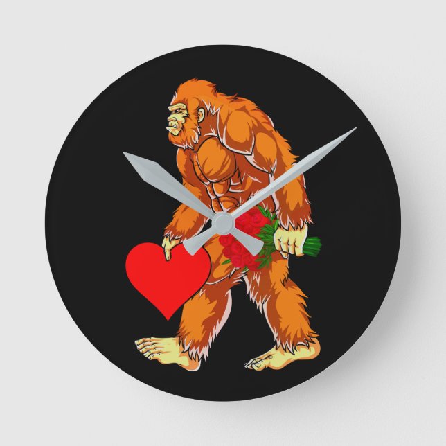 Bigfoot Sasquatch Funny Valentines Day Love Round Clock (Front)