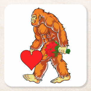 Bigfoot Sasquatch Funny Valentines Day Love Square Paper Coaster