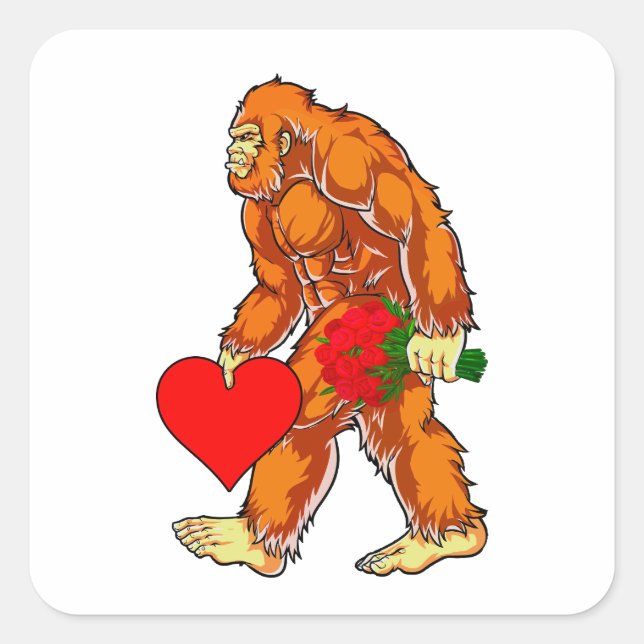 Bigfoot Sasquatch Funny Valentines Day Love Square Sticker (Front)