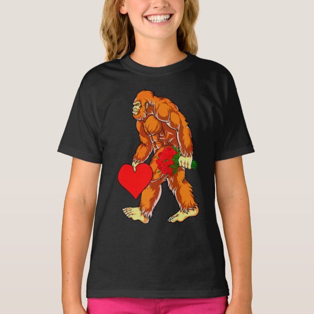 Bigfoot Sasquatch Funny Valentines Day Love T-Shirt (Front)
