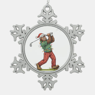 Bigfoot Sasquatch Golf Christmas 2026 Holiday Snowflake Pewter Christmas Ornament