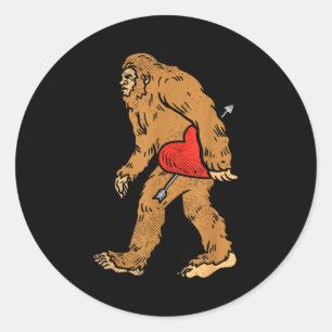 Bigfoot Sasquatch Heart With Arrow Funny Valentine Classic Round Sticker