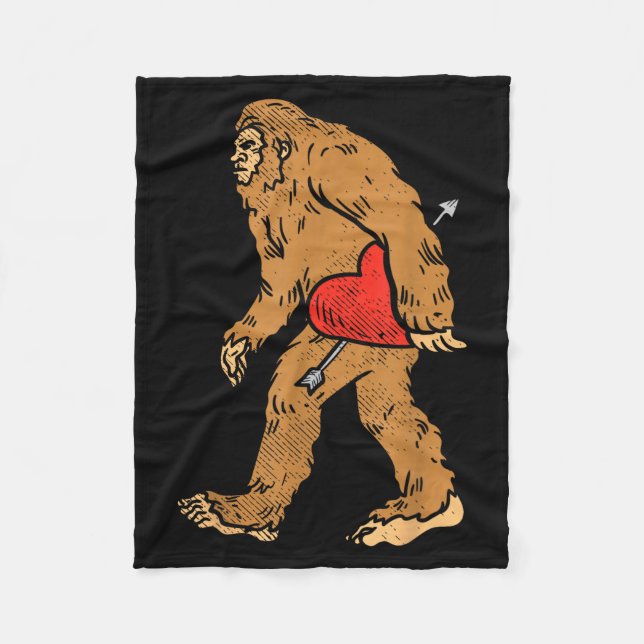 Bigfoot Sasquatch Heart With Arrow Funny Valentine Fleece Blanket (Front)