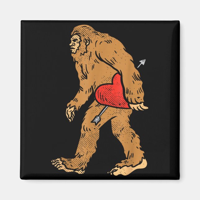 Bigfoot Sasquatch Heart With Arrow Funny Valentine Magnet (Front)