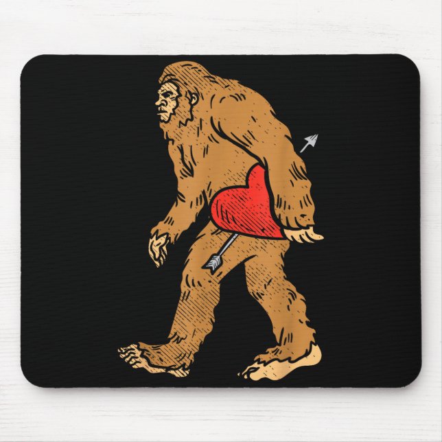 Bigfoot Sasquatch Heart With Arrow Funny Valentine Mouse Mat (Front)