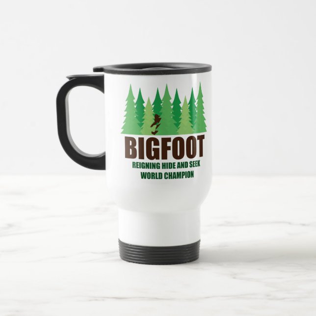 Bigfoot Sasquatch Hide and Seek World Champion Travel Mug (Left)