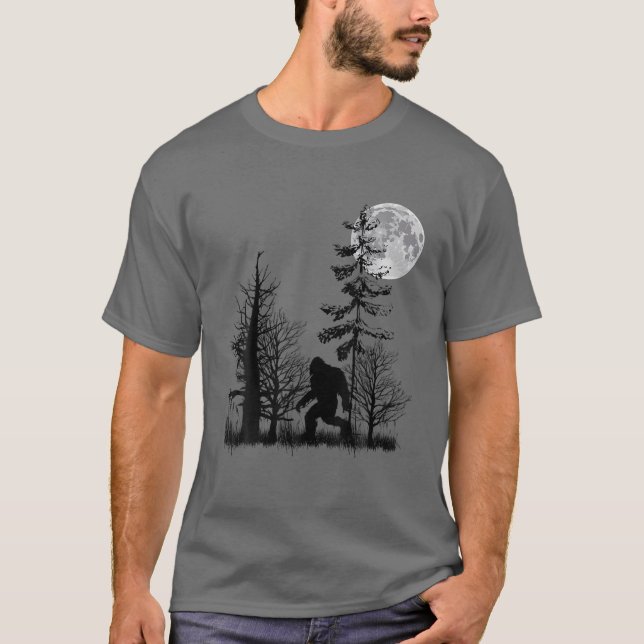Bigfoot Sasquatch Hiding In Forest With Moon T-Shirt (Front)
