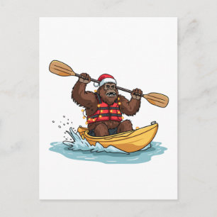 Bigfoot Sasquatch Kayaking Christmas Water Sport Holiday Postcard