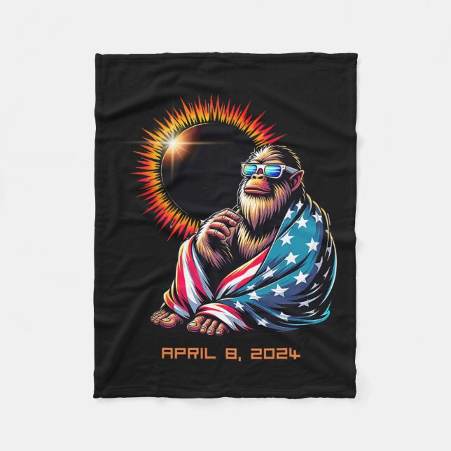 Bigfoot Sasquatch Lovers Total Solar Eclipse 2024  Fleece Blanket (Front)