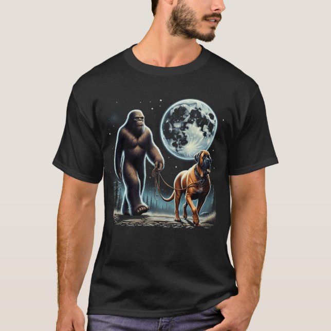 Bigfoot Sasquatch Mastiff Walking Dog Lover Moon T-Shirt (Front)