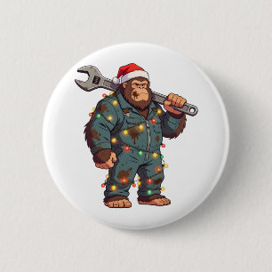 Bigfoot Sasquatch Mechanic Christmas Blue Collar 6 Cm Round Badge